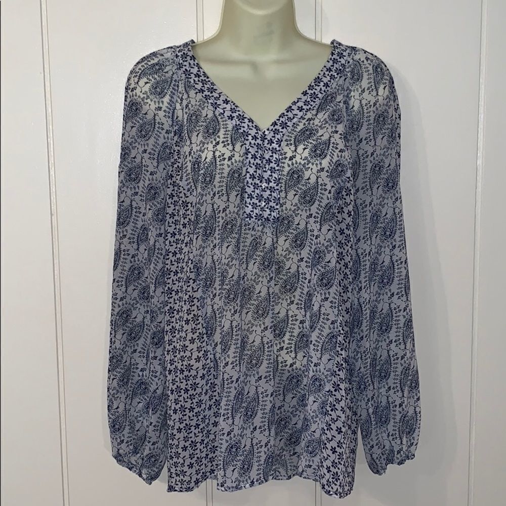 Zac & Rachel blue & white boho paisley blouse